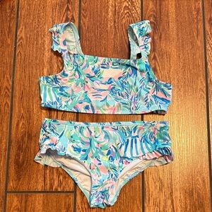 Lilly Pulitzer Blue and Green Bikini with Tropical Print